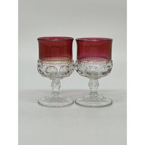Anchor Hocking Kings Crown Thumbprint Ruby Red Wine Glasses 4.25" Tall Set Of 2